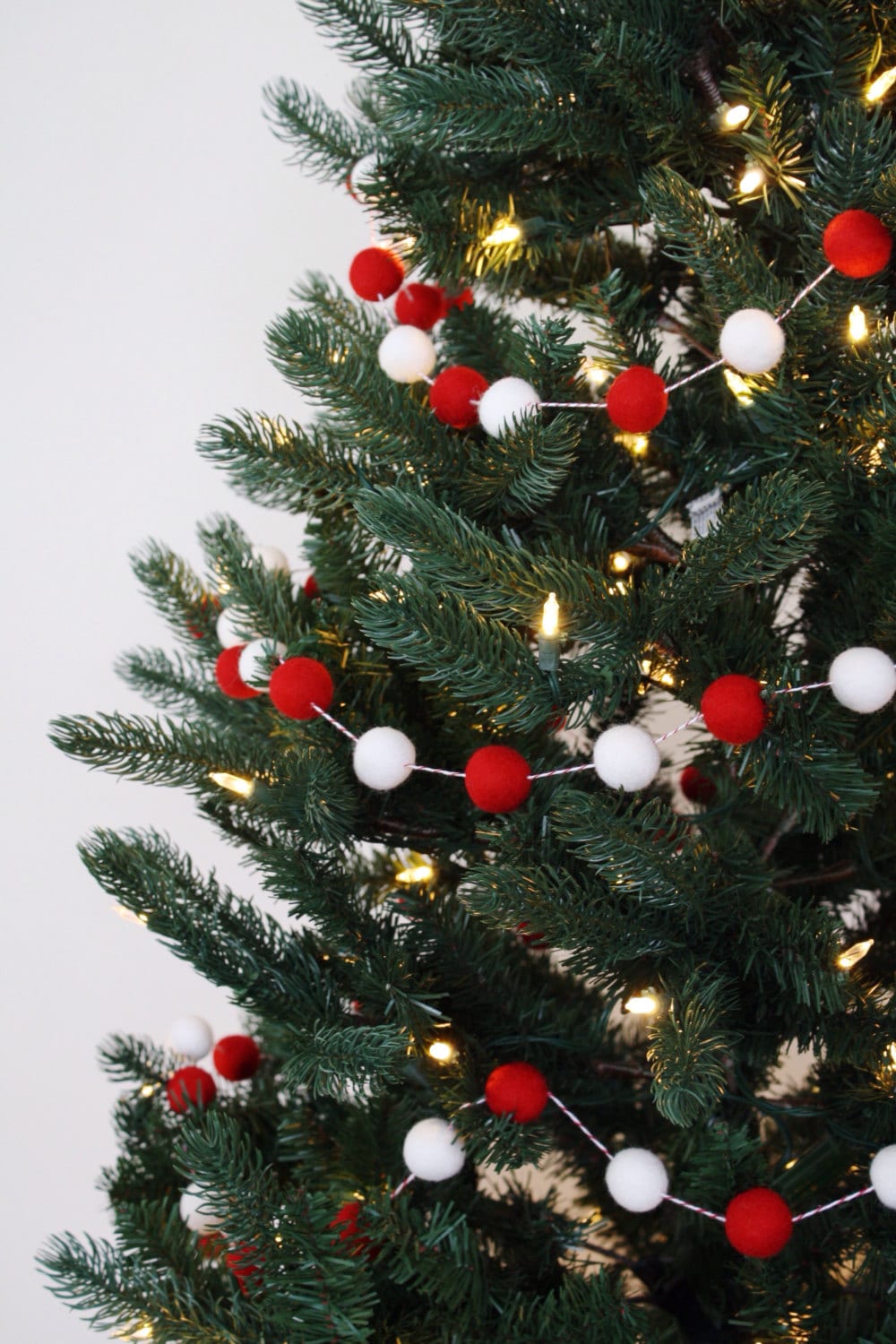 Red and White Christmas Felt Ball Garland