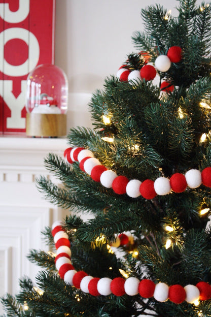 Red and White Christmas Felt Ball Garland