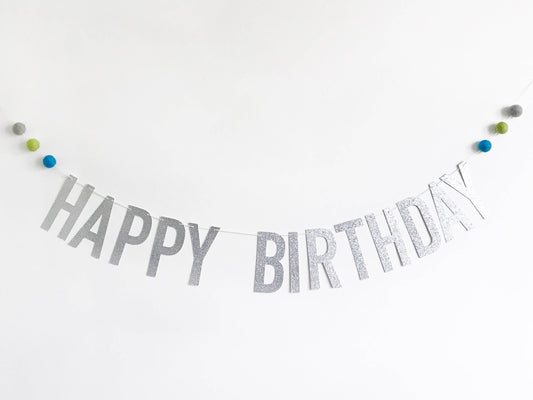 Happy Birthday Glitter Banner with Felt Balls