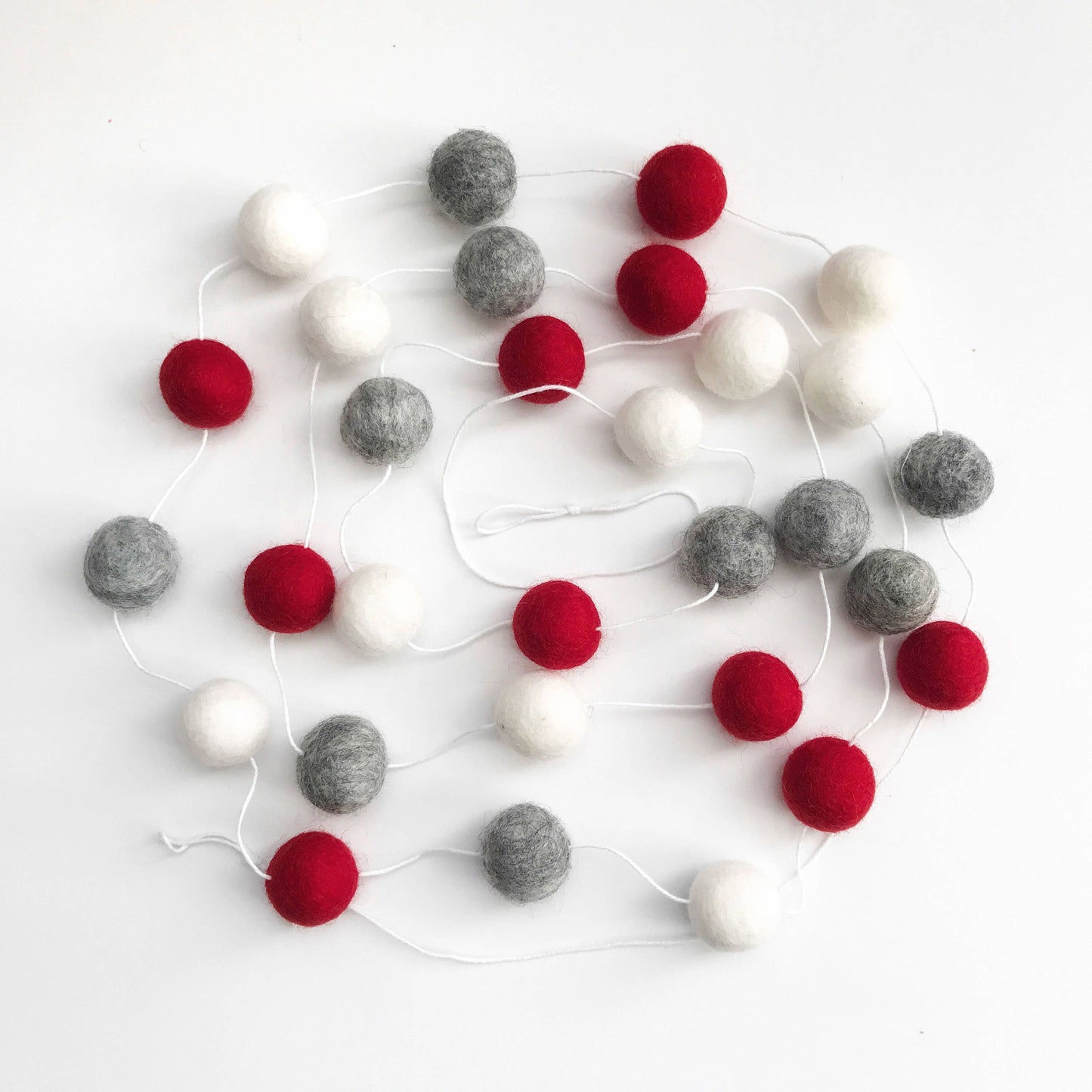 Red, Grey, and White Christmas Felt Ball Garland