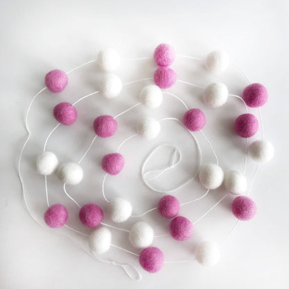 Pink and White Felt Ball Garland