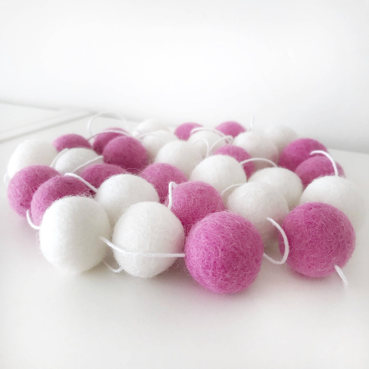 Pink and White Felt Ball Garland