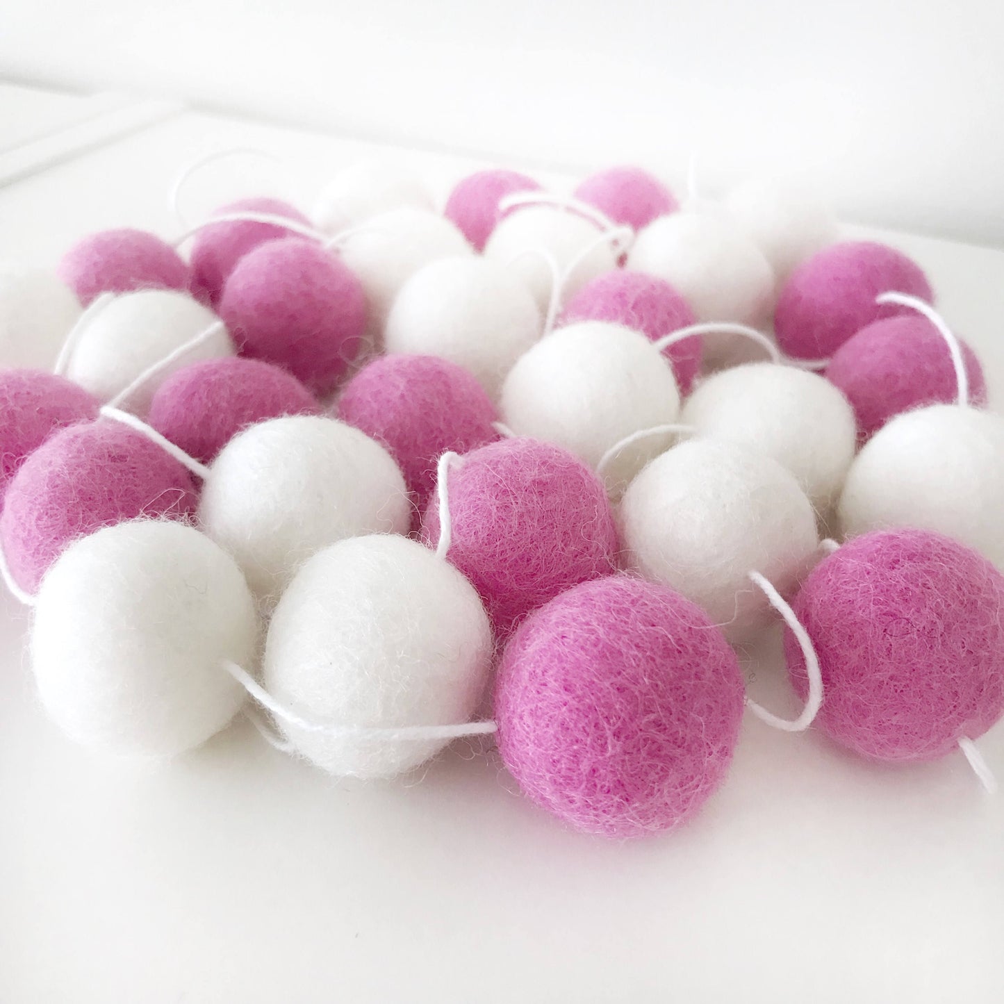 Pink and White Felt Ball Garland