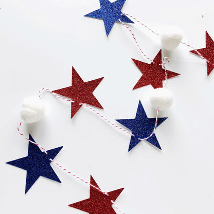 Red, White and Blue Glitter Banner with Felt Balls