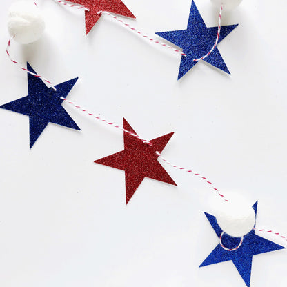 Red, White and Blue Glitter Banner with Felt Balls