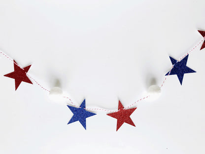 Red, White and Blue Glitter Banner with Felt Balls