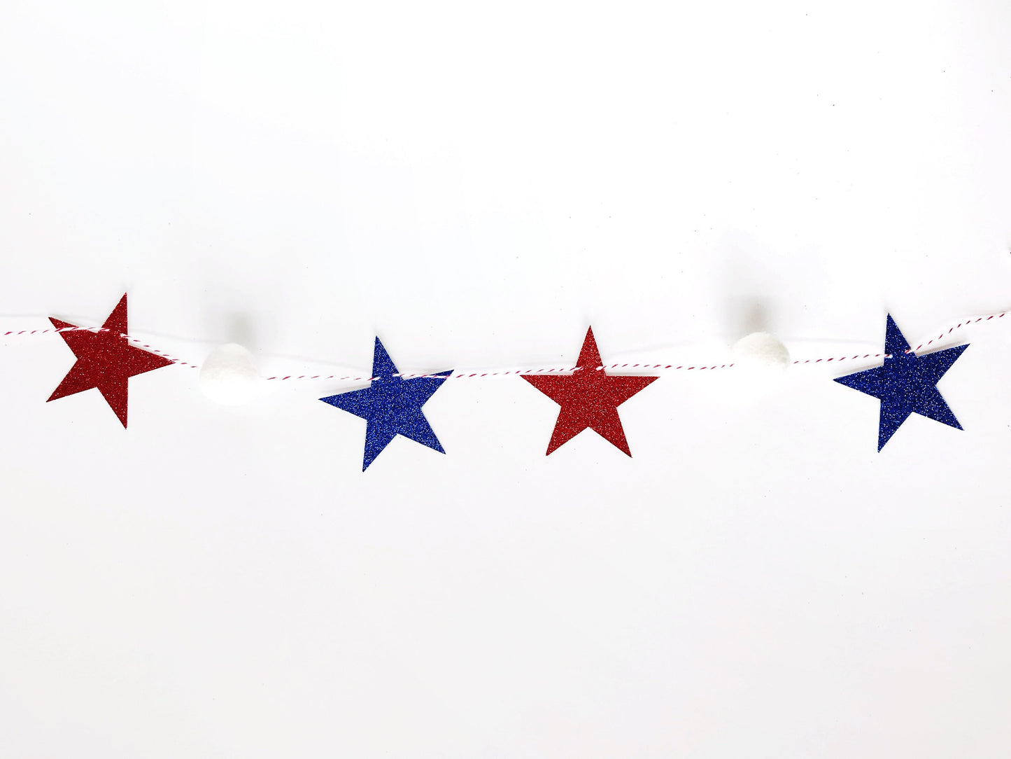 Red, White and Blue Glitter Banner with Felt Balls