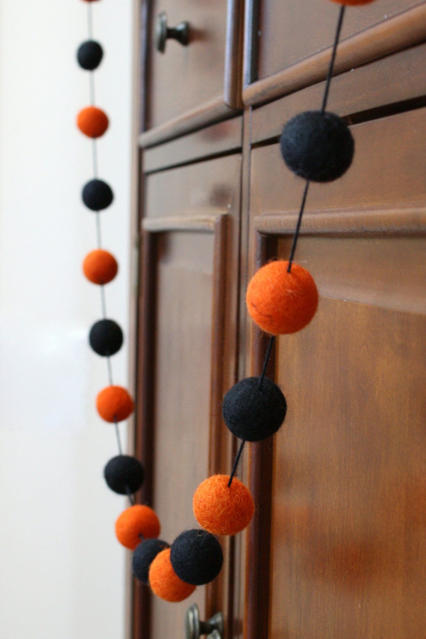 Black and Orange Halloween Felt Ball Garland