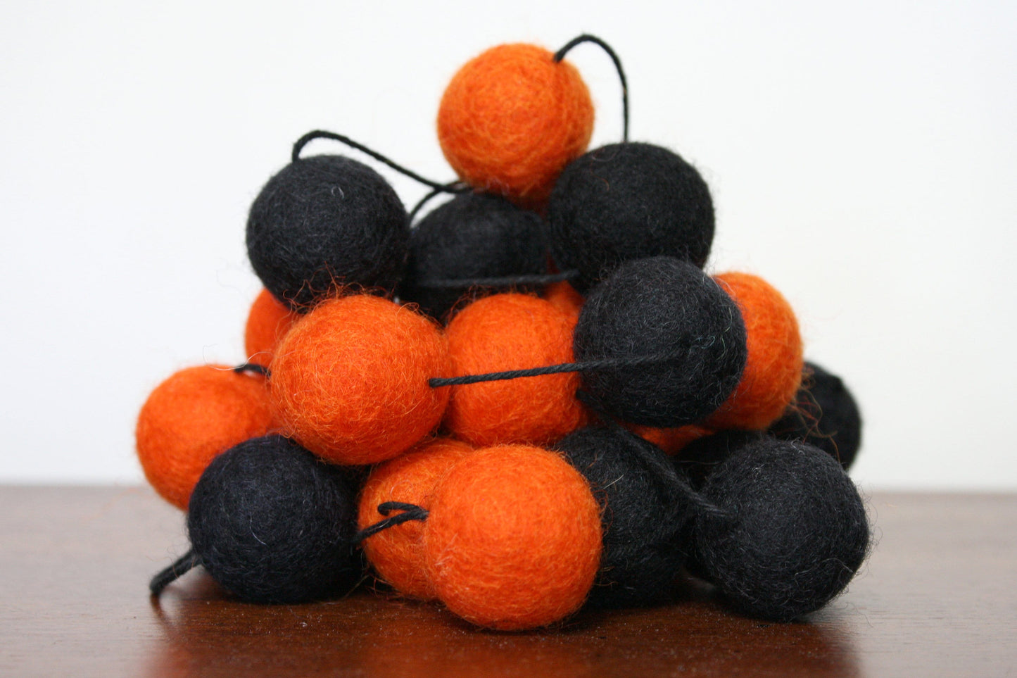 Black and Orange Halloween Felt Ball Garland