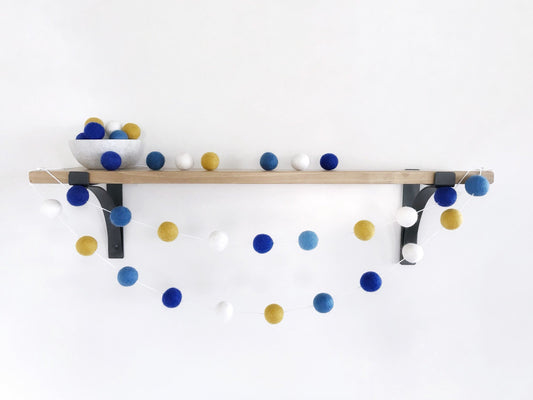 Blue, Gold, and White Garland Hanukkah Felt Ball Garland