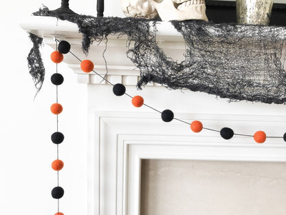 Black and Orange Halloween Felt Ball Garland