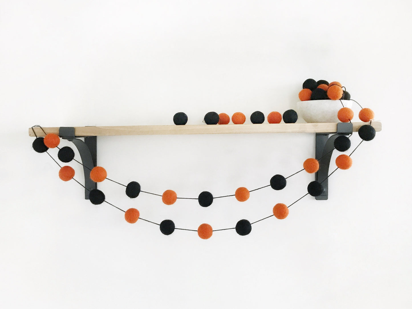 Black and Orange Halloween Felt Ball Garland