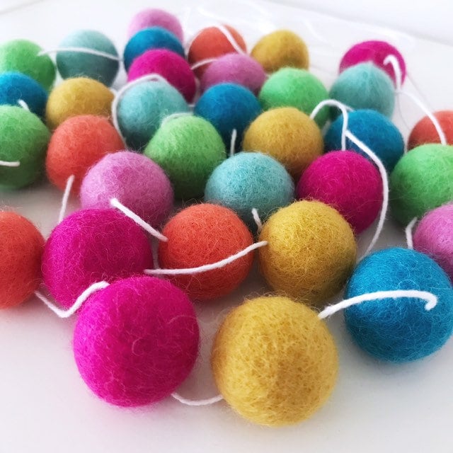 Bright Rainbow Felt Ball Garland