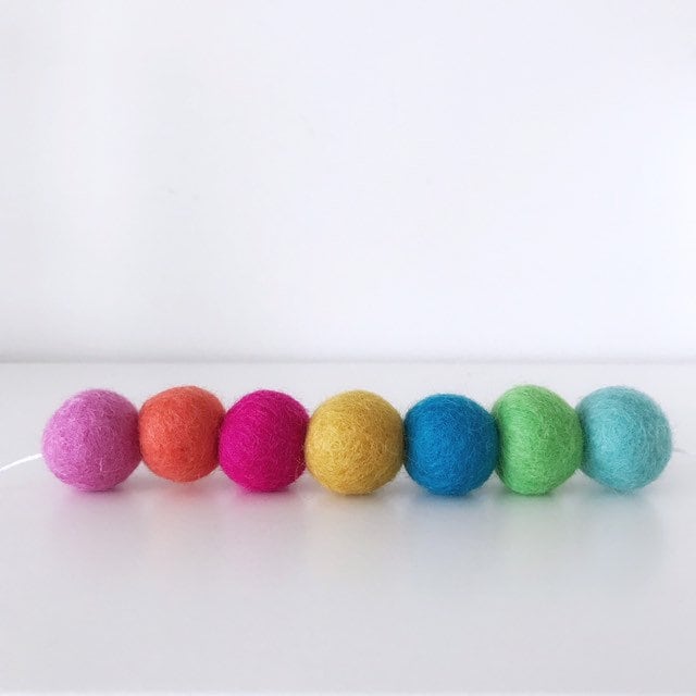 Bright Rainbow Felt Ball Garland