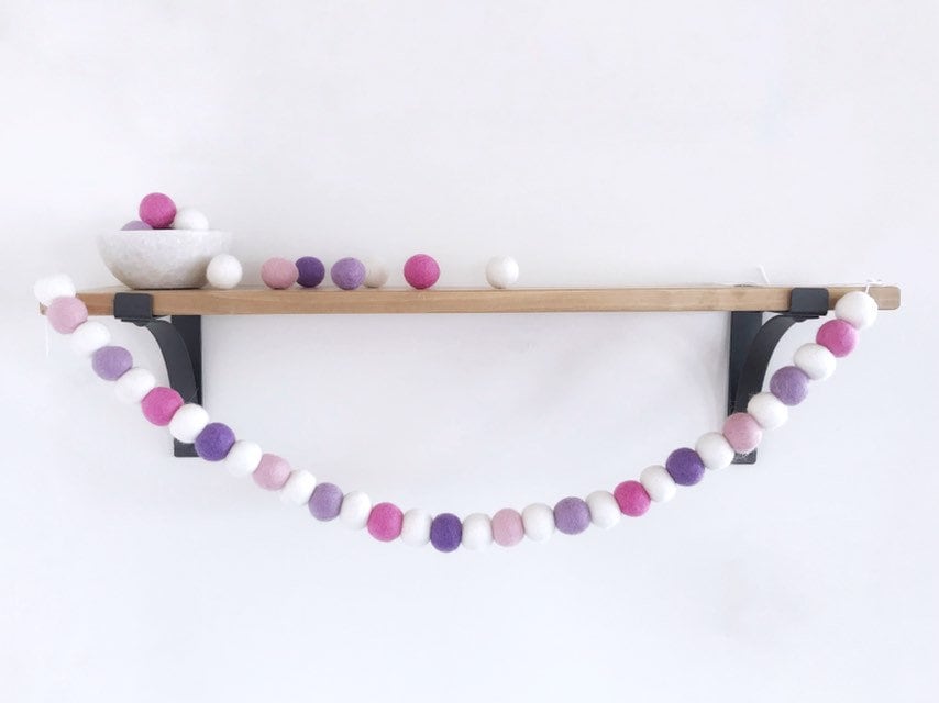 Pink, Purple and White Felt Ball Garland