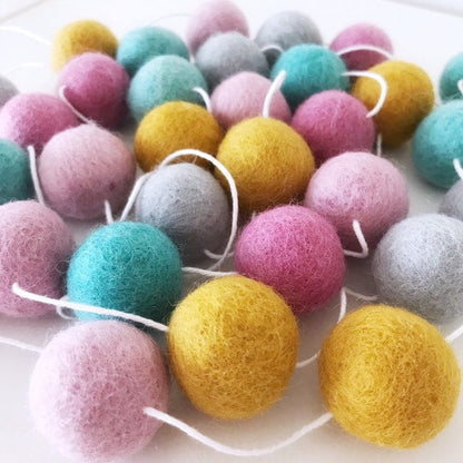 Pink, Turquoise, and Goldenrod Felt Ball Garland