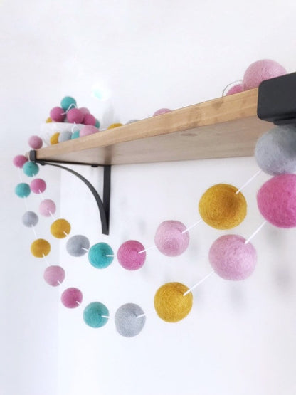 Pink, Turquoise, and Goldenrod Felt Ball Garland