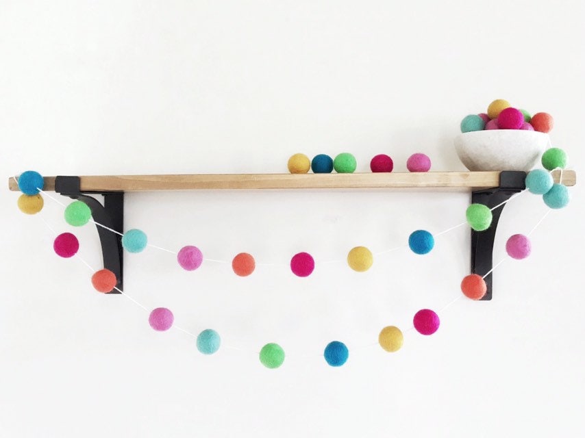 Bright Rainbow Felt Ball Garland