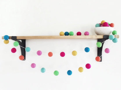 Bright Rainbow Felt Ball Garland