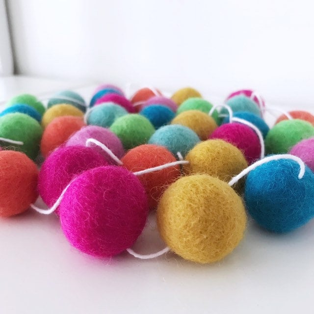 Bright Rainbow Felt Ball Garland