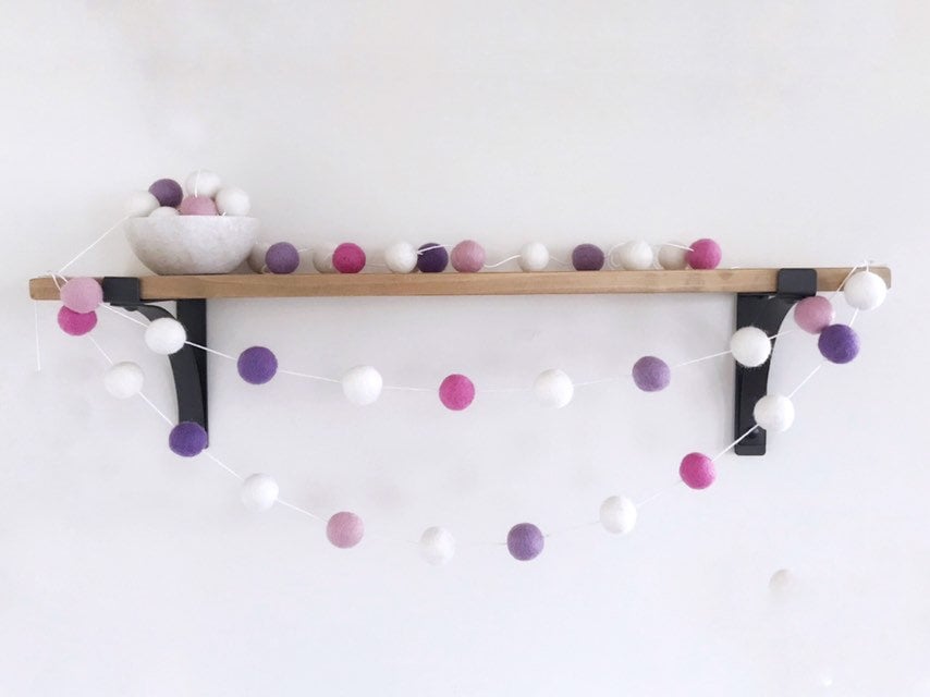 Pink, Purple and White Felt Ball Garland