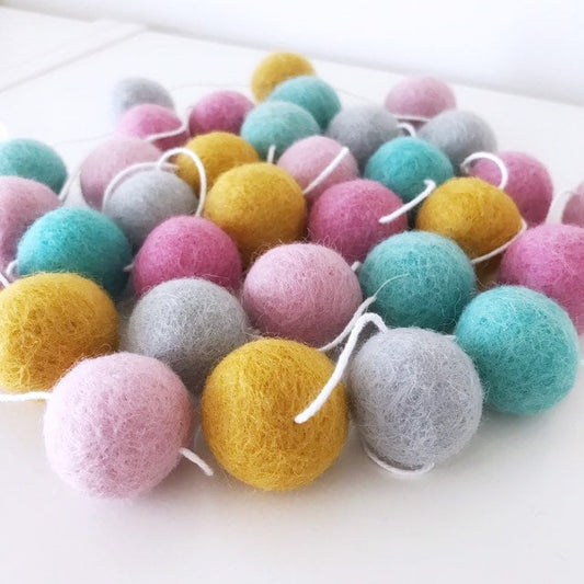 Pink, Turquoise, and Goldenrod Felt Ball Garland