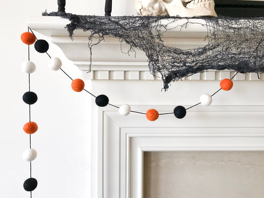 Orange Black and White Felt Ball Garland