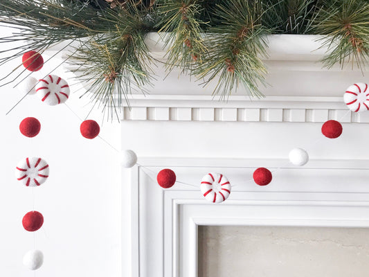 Peppermint Christmas Felt Ball Garland