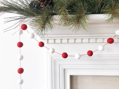 Red and White Christmas Felt Ball Garland