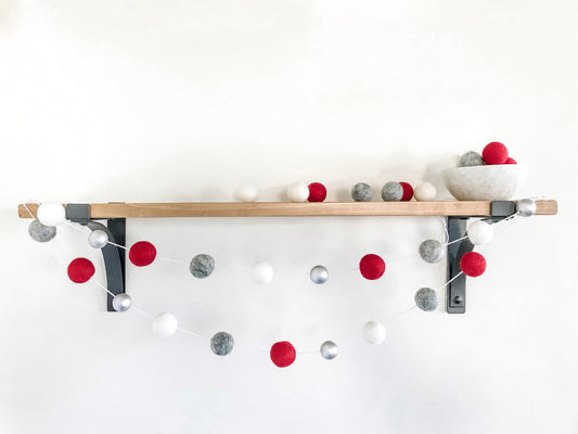 Metallic Red and Grey Felt Ball Garland