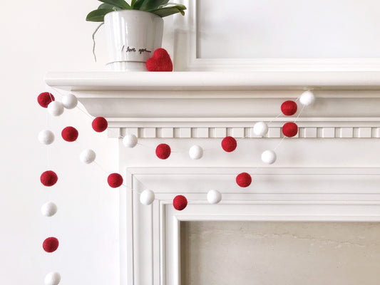 Red and White Valentine's Felt Ball Garland