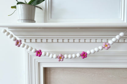 Spring Flower Felt Ball Garland with Felt Daisies