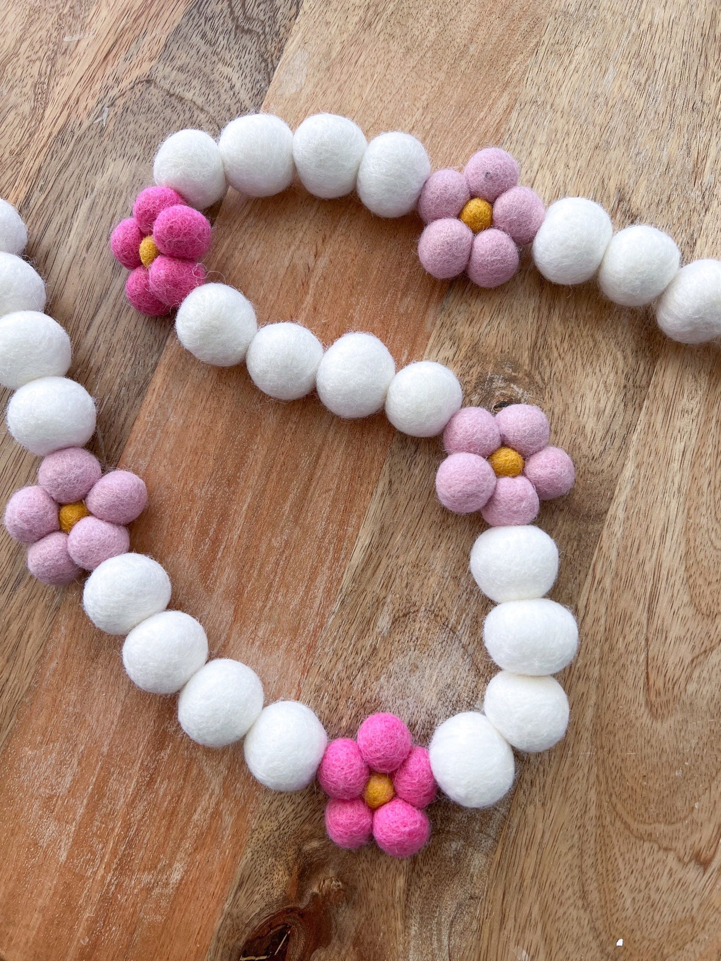 Spring Flower Felt Ball Garland with Felt Daisies