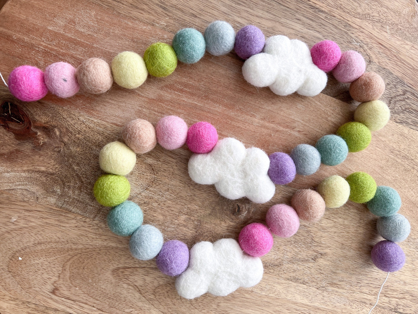 Rainbow and Cloud Felt Ball Garland