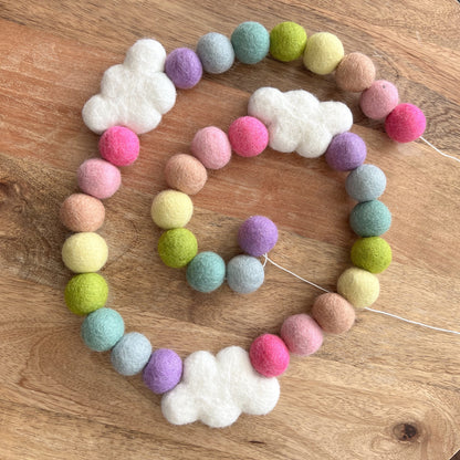 Rainbow and Cloud Felt Ball Garland