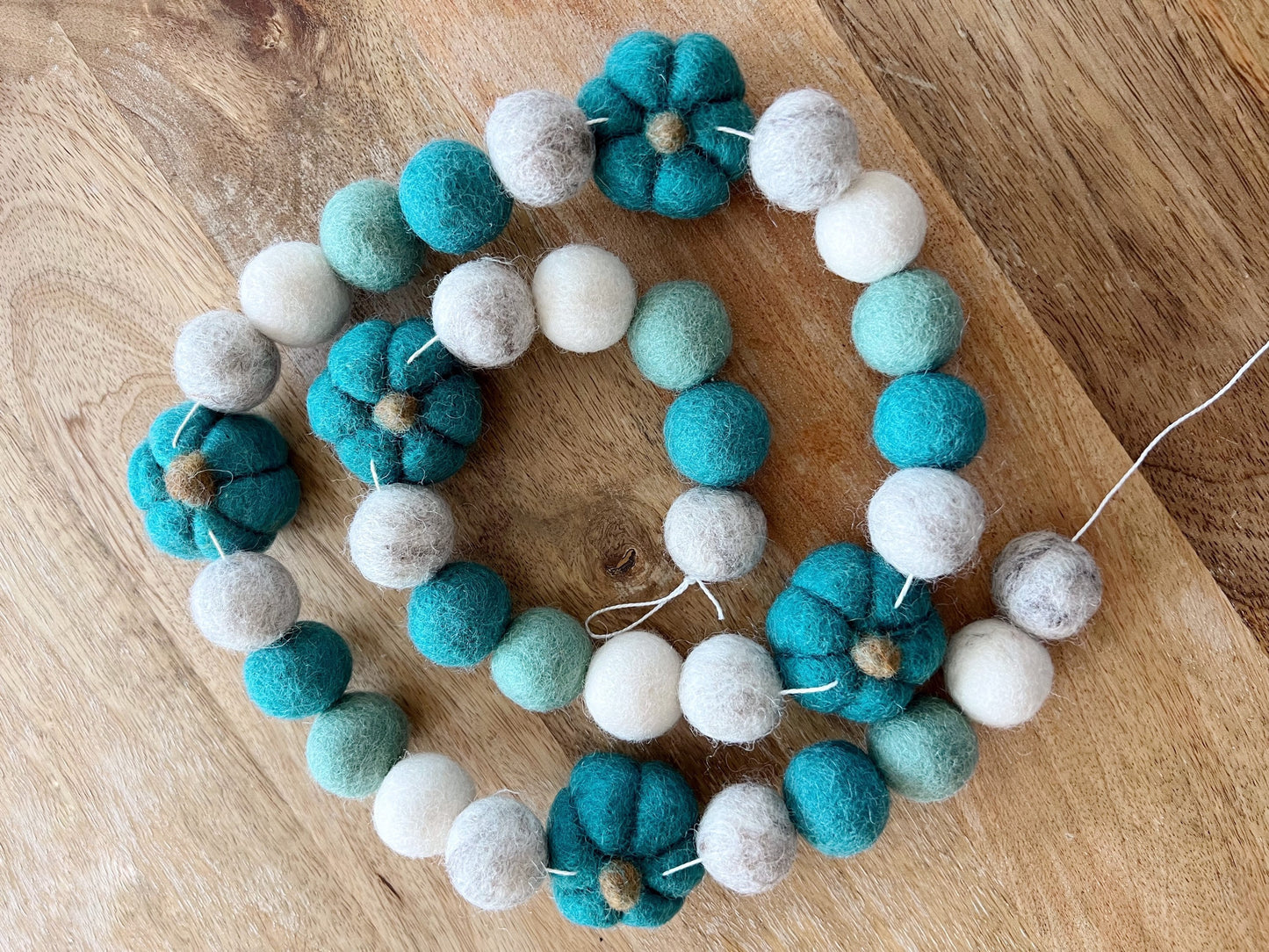 Teal Pumpkin Felt Ball Garland