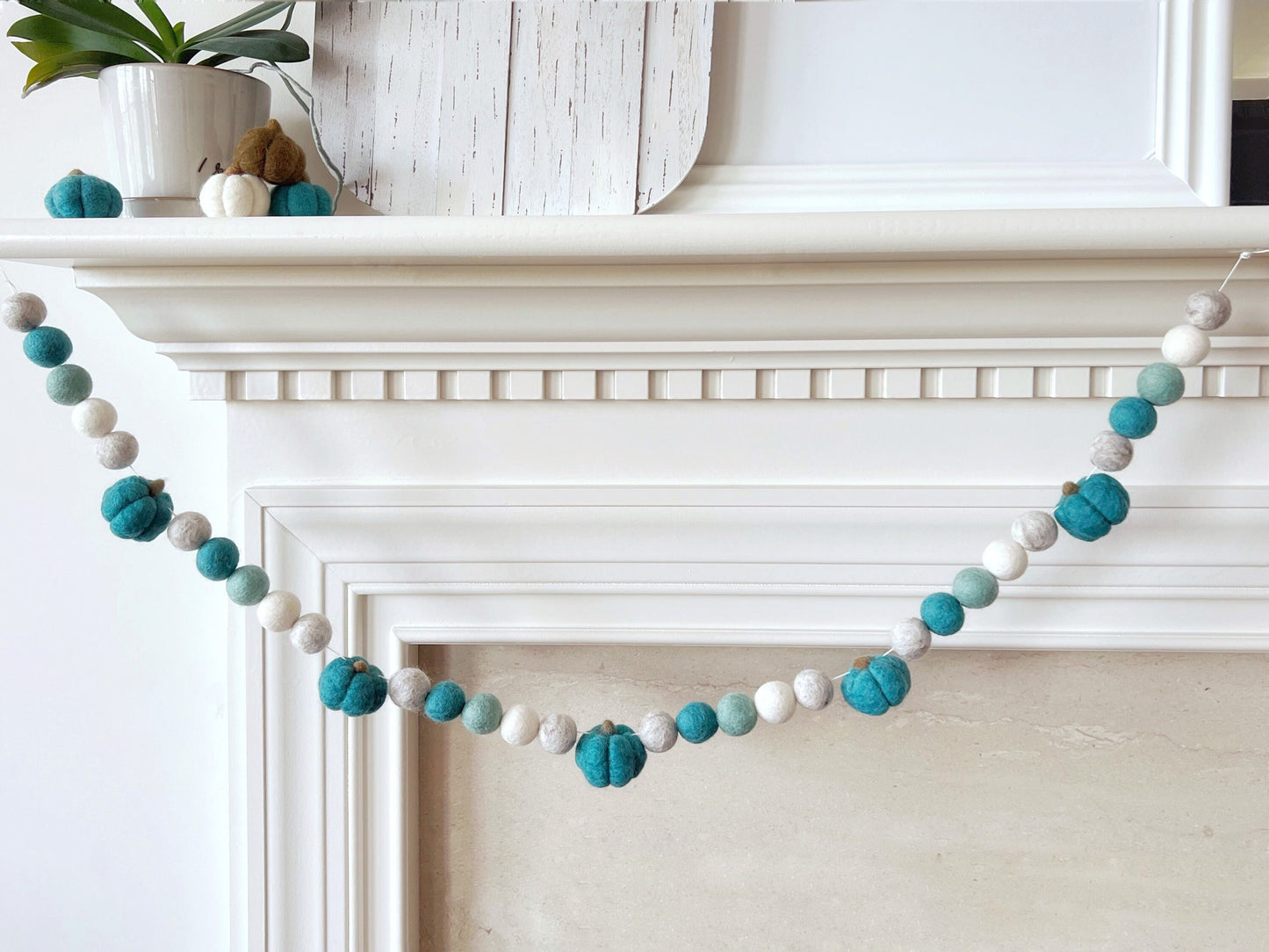 Teal Pumpkin Felt Ball Garland