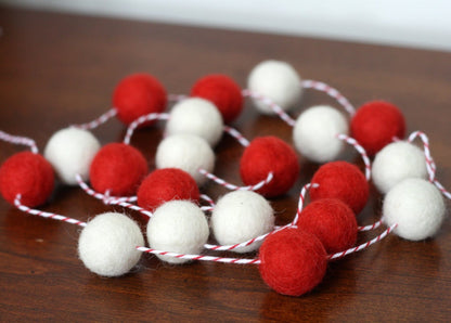 Red and White Christmas Felt Ball Garland