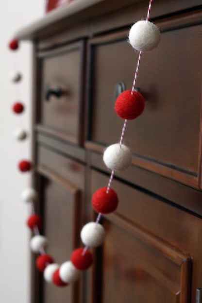 Red and White Christmas Felt Ball Garland