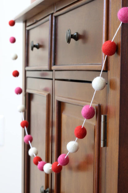 Red, Pink and White Pom Pom Garland