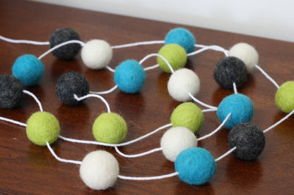 Blue, Yellow and Grey Felt Ball Garland