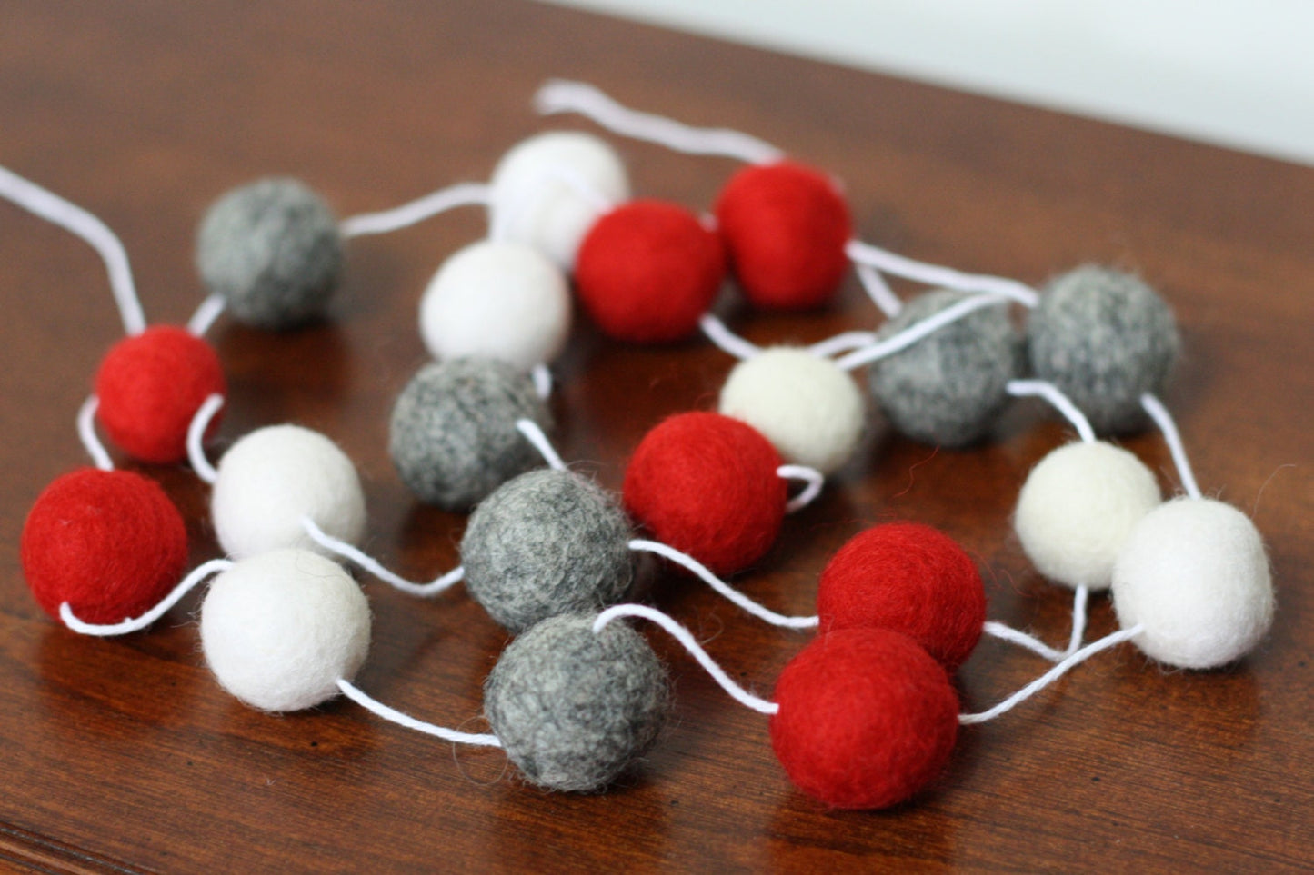 Red, Grey, and White Christmas Felt Ball Garland