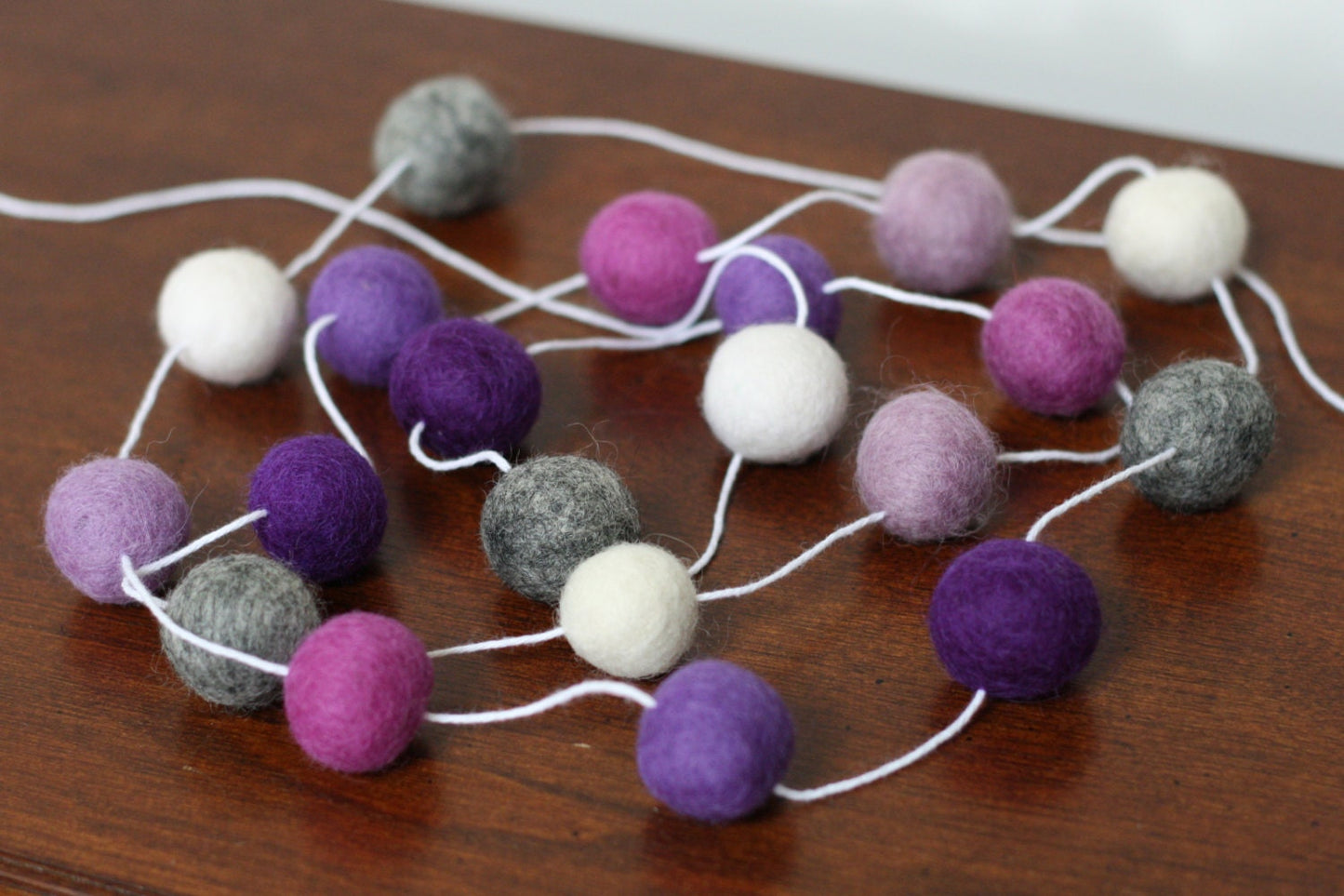 Purple and Grey Felt Ball Garland