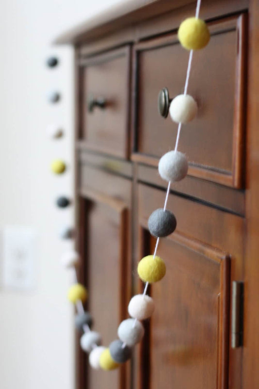 Grey and Yellow Felt Ball Garland