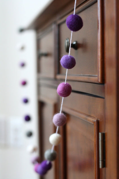 Purple and Grey Felt Ball Garland