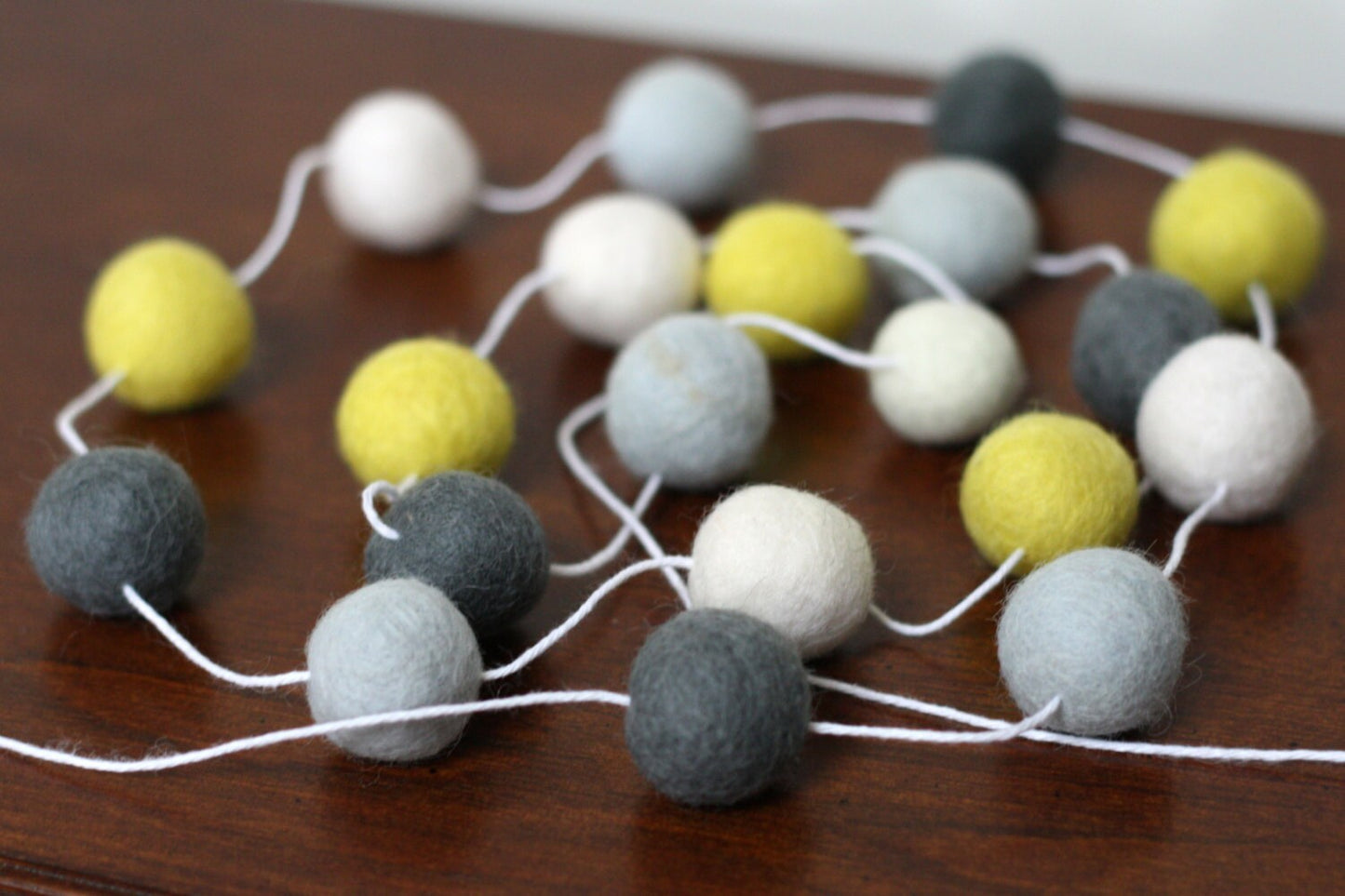 Grey and Yellow Felt Ball Garland