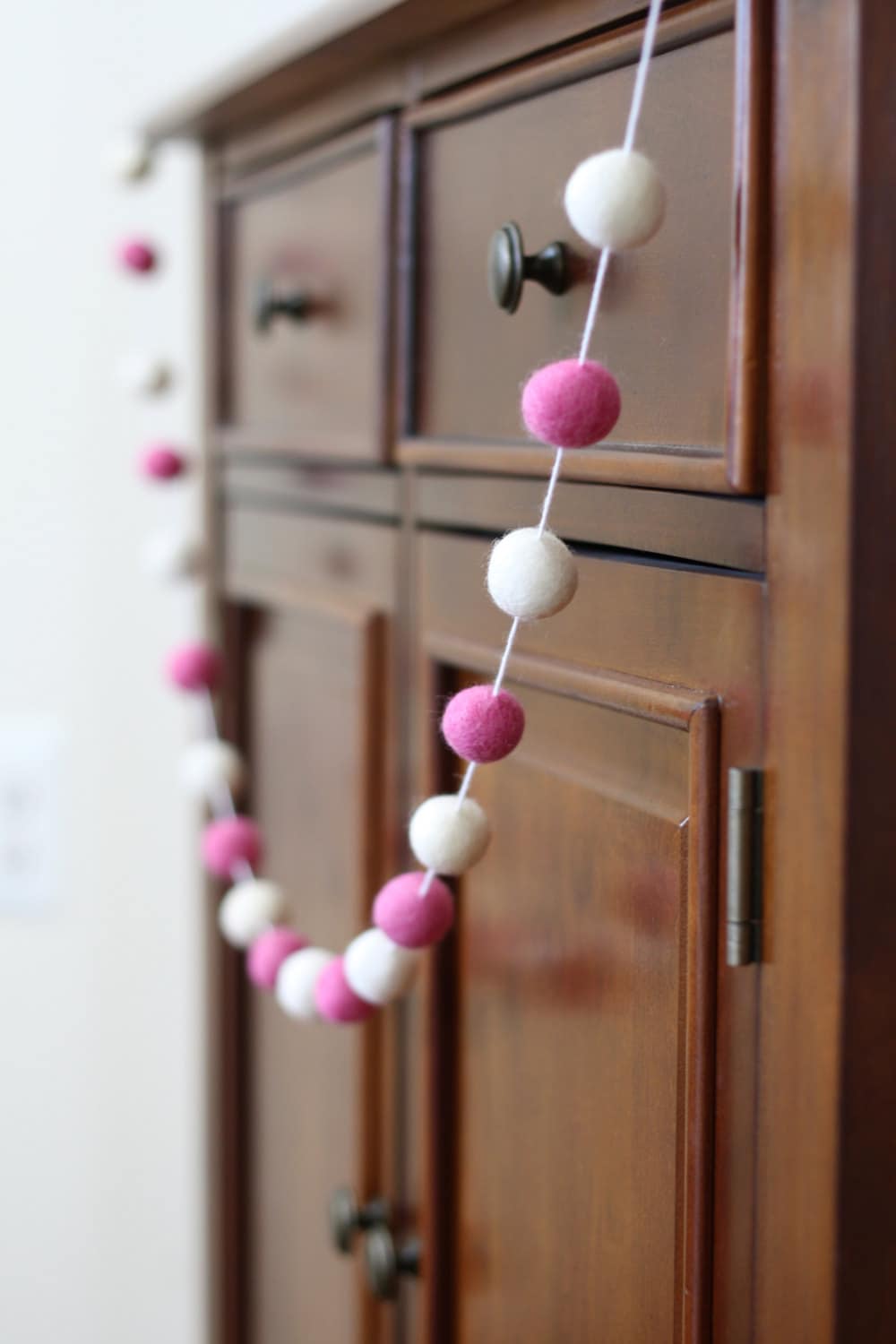 Pink and White Felt Ball Garland