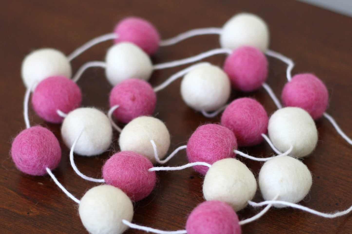 Pink and White Felt Ball Garland