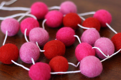 Pink and Red Felt Ball Garland