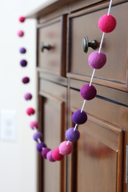 Pinks and Purples Felt Ball Garland